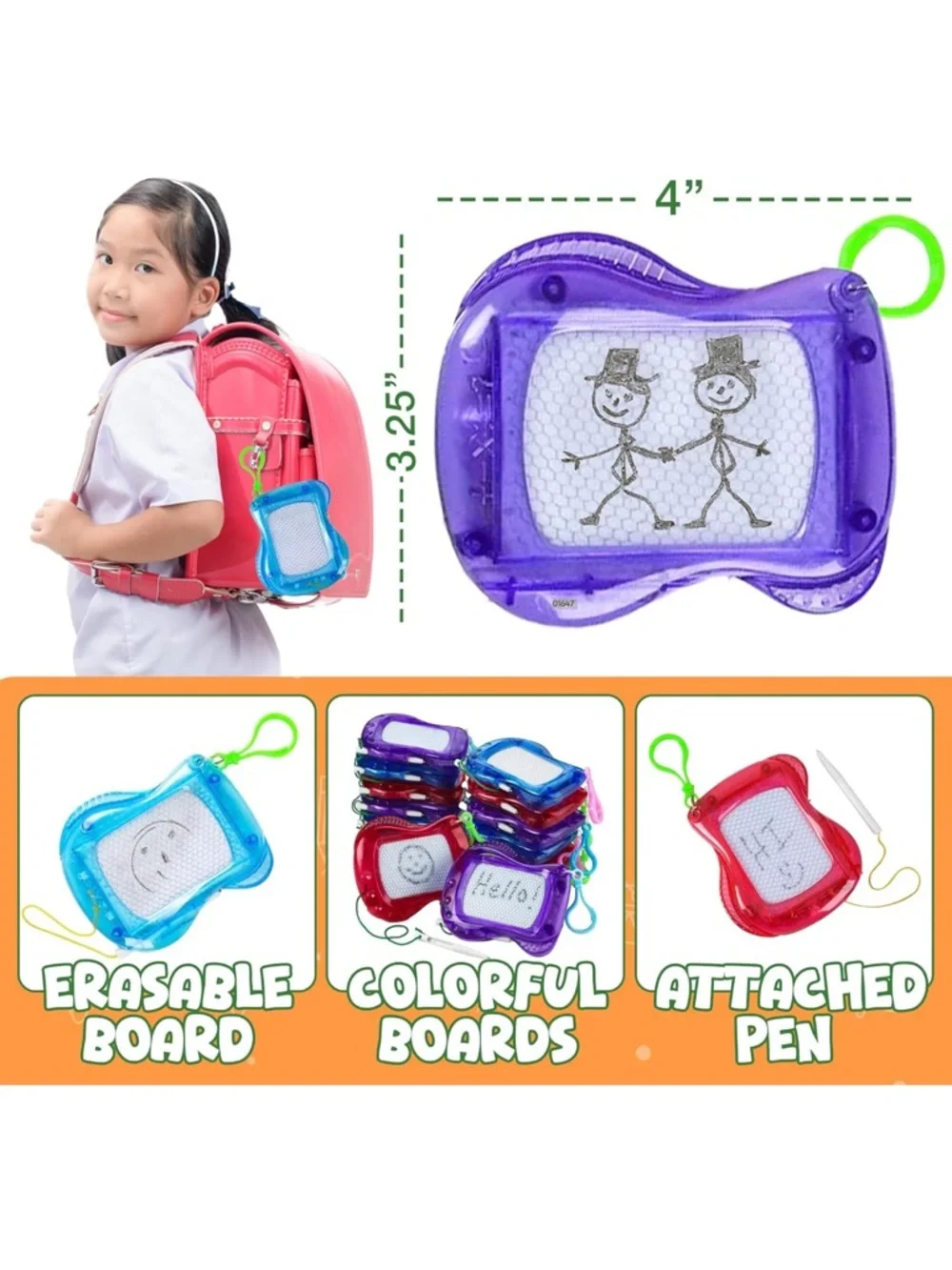 12 Colorful Magnetic Drawing Boards Assorted Colors party favors with clip & pen